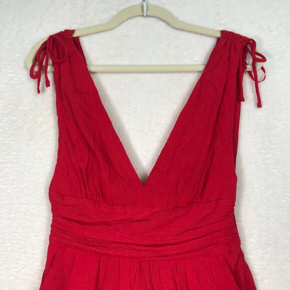 One Clothing Romper Small Red Deep V Neck Sleeveless Flowy Vacation Tomato Sexy - Picture 3 of 13